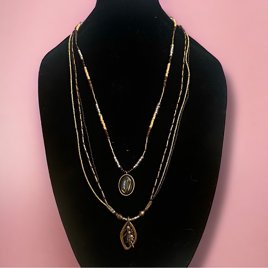 Chicos Long Multi Strand Bead Pendant Necklace 25$